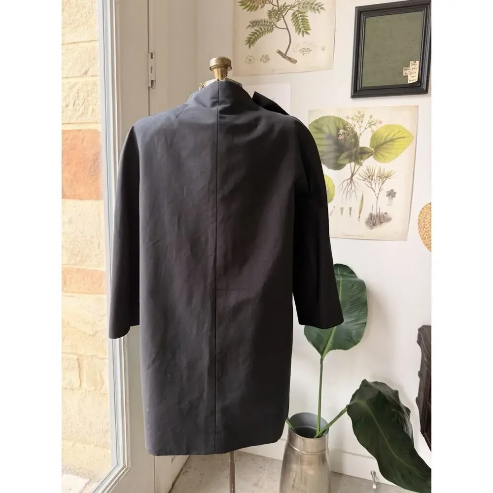 Kate Spade New York Black Bow Accent Button Mid-Length Overcoat Size M